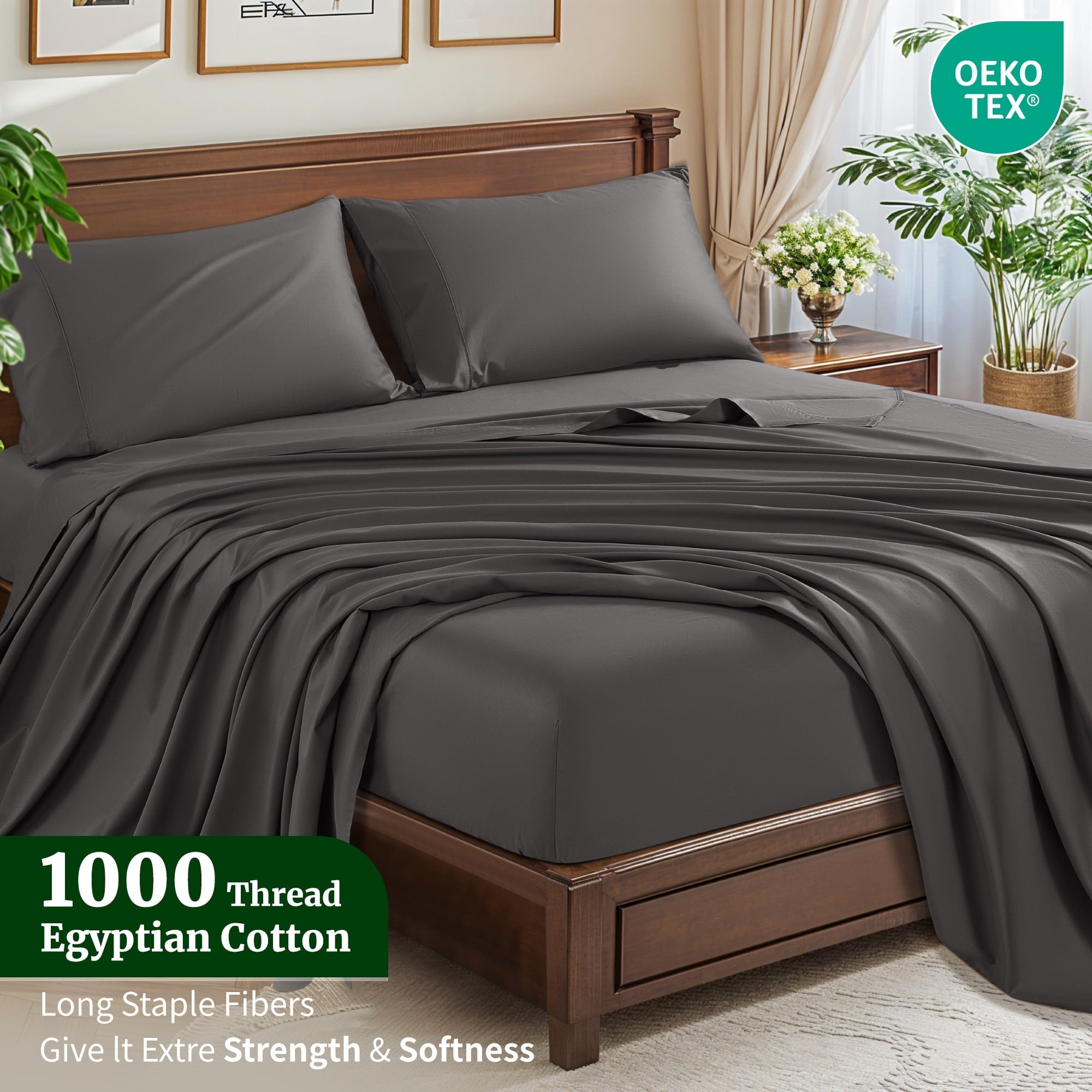 100% Cotton Bed Sheets Set, 1000 Thread Count 4 Piece Luxury Soft Sheets Set with 16