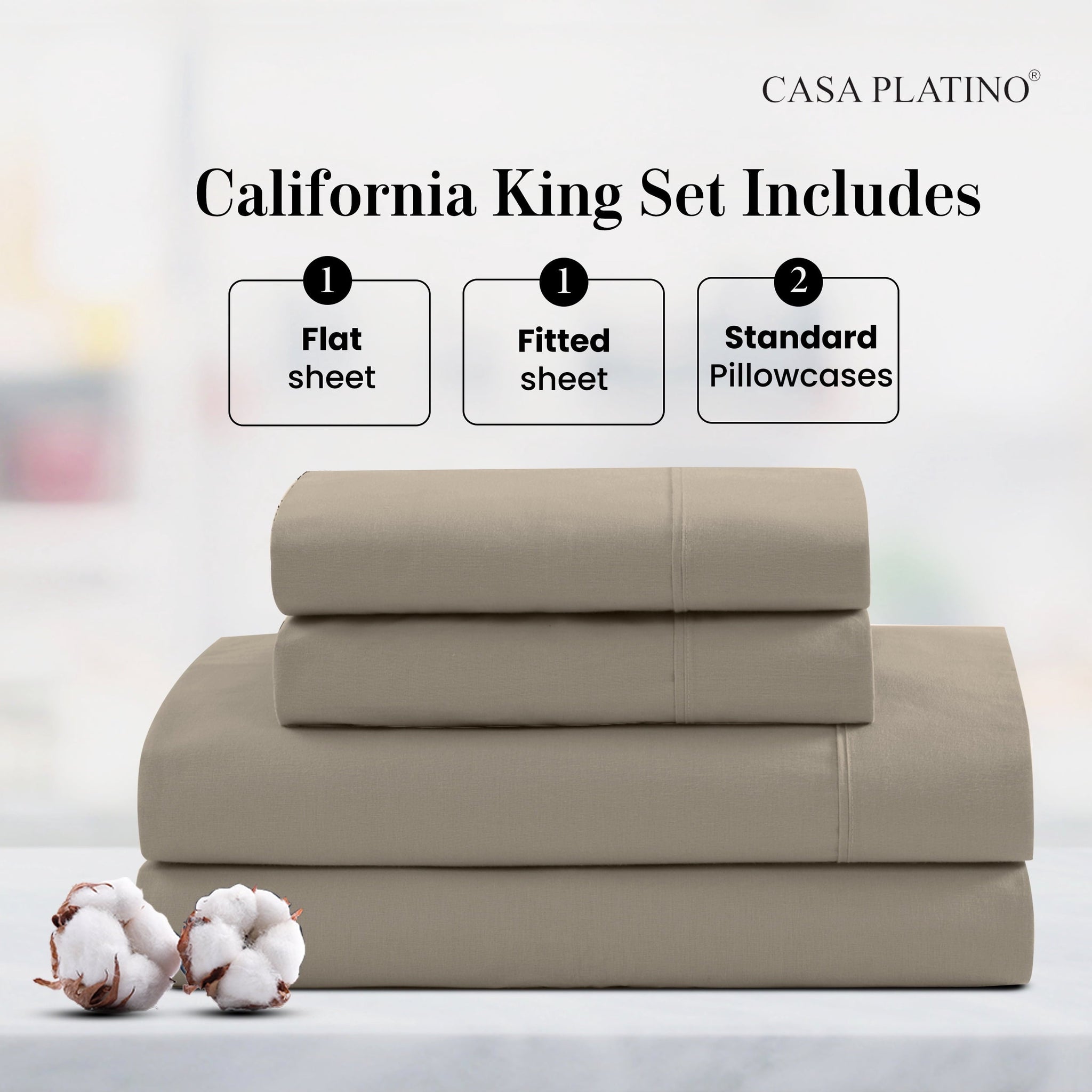 Casa Platino 100% Cotton Sheets Set – 4 Piece Cal King Bed Sheet, Soft & Comfy All Season Breathable Percale Weave, 15” Snug Fit Deep Pocket - Image 3