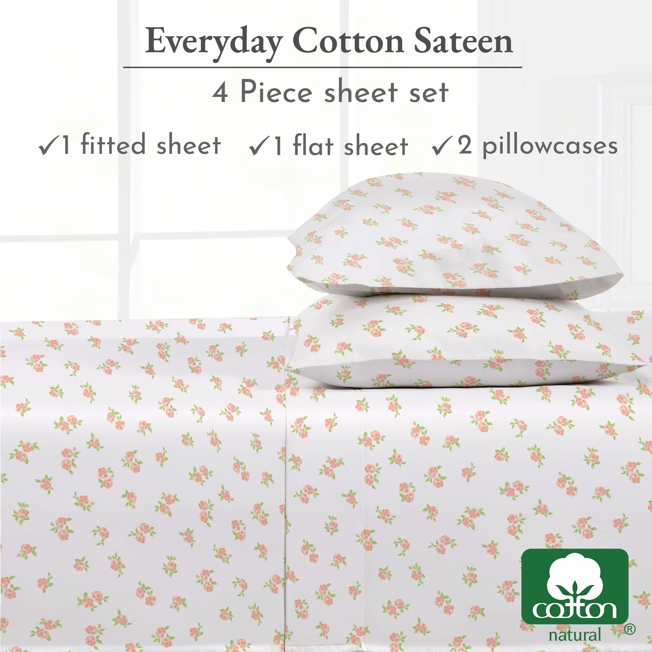 4 Piece Printed Floral Bed Sheets Queen Size Set - 100% Cotton Sheets Queen, Soft Sateen Bedsheets, Deep Pocket Queen... - Image 6