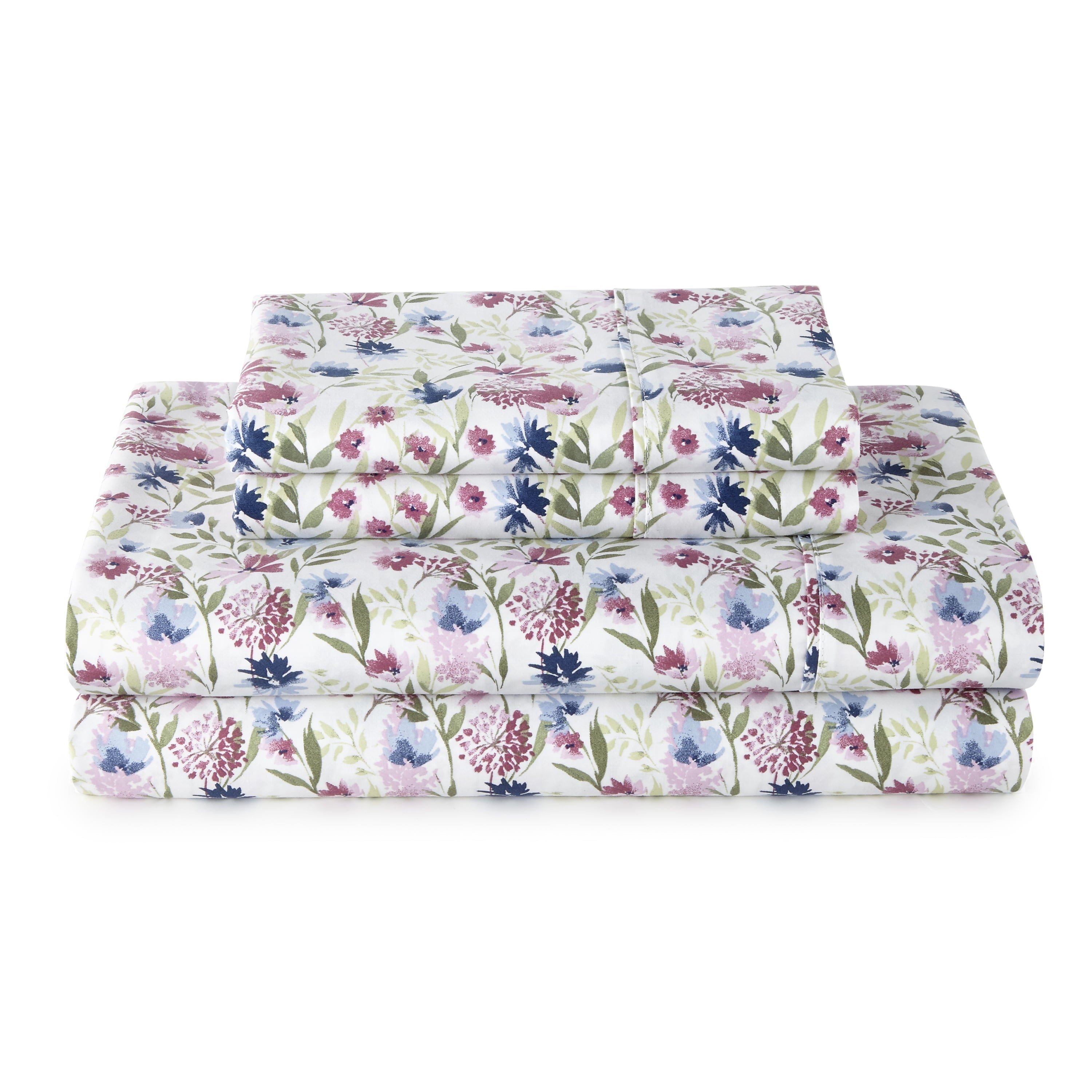 4-Piece 300 Thread Count Bashful Blooms Cool Cotton Sateen Bed Sheet Set, Queen
