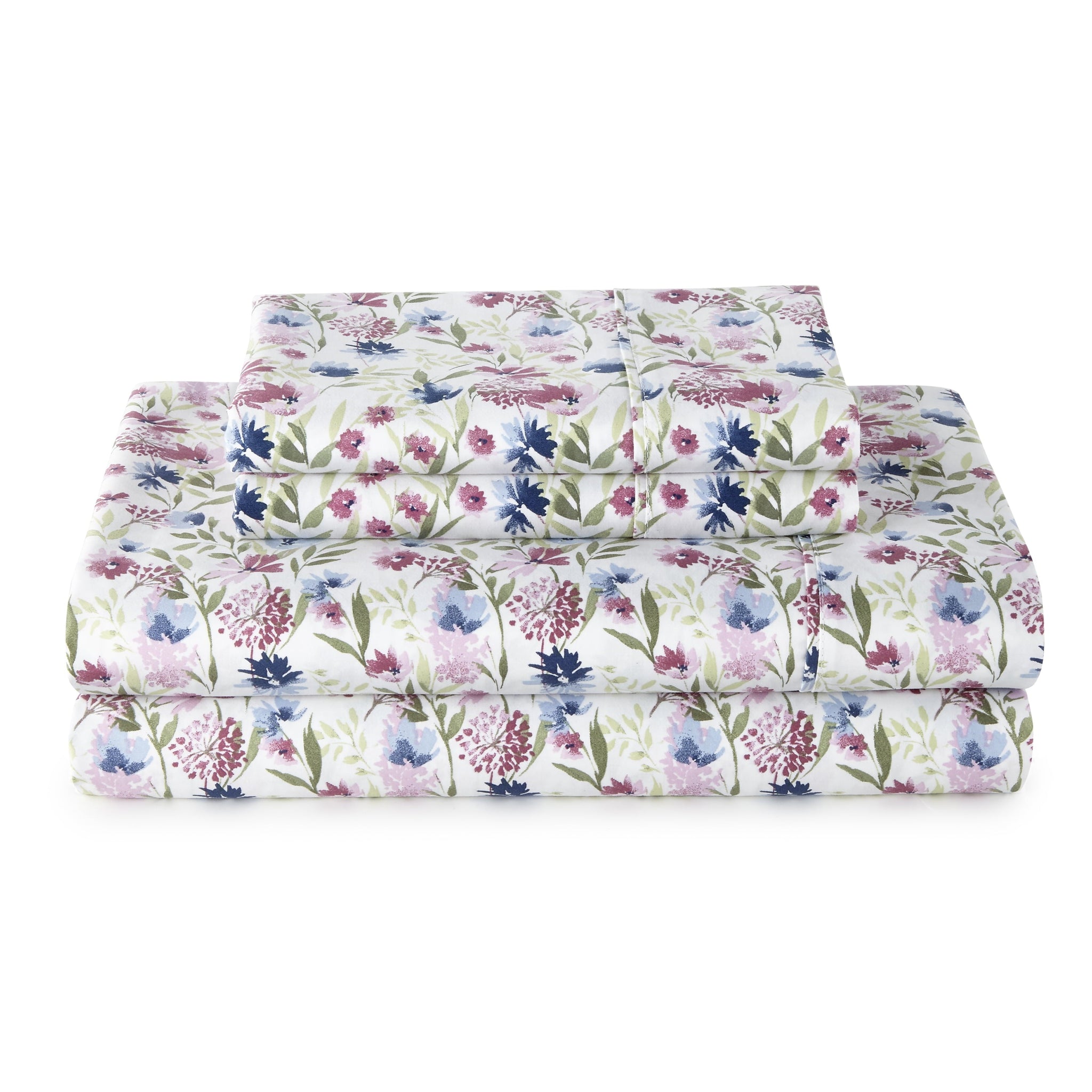 4-Piece 300 Thread Count Bashful Blooms Cool Cotton Sateen Bed Sheet Set, Queen