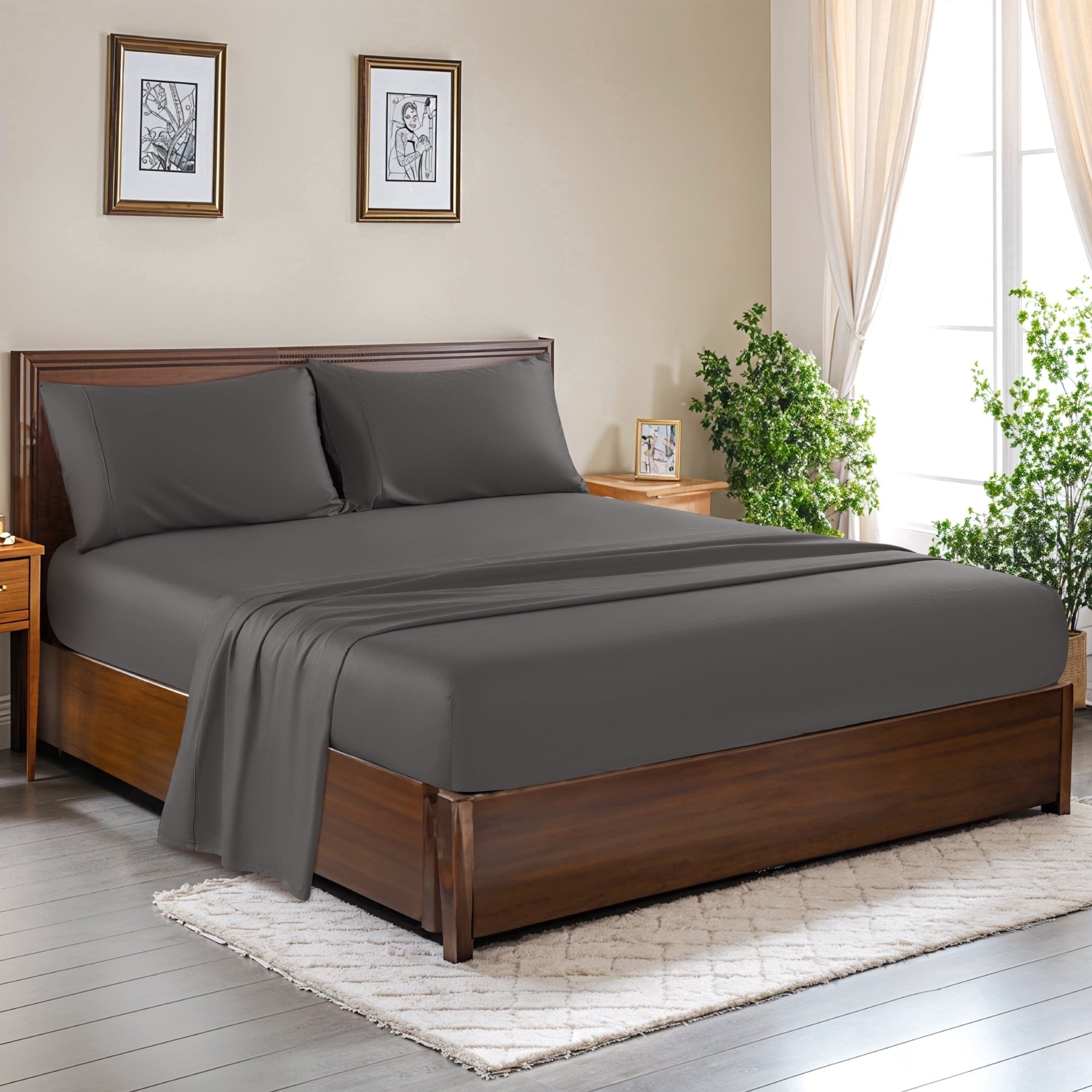 100% Cotton Bed Sheets Set, 1000 Thread Count 4 Piece Luxury Soft Sheets Set with 16