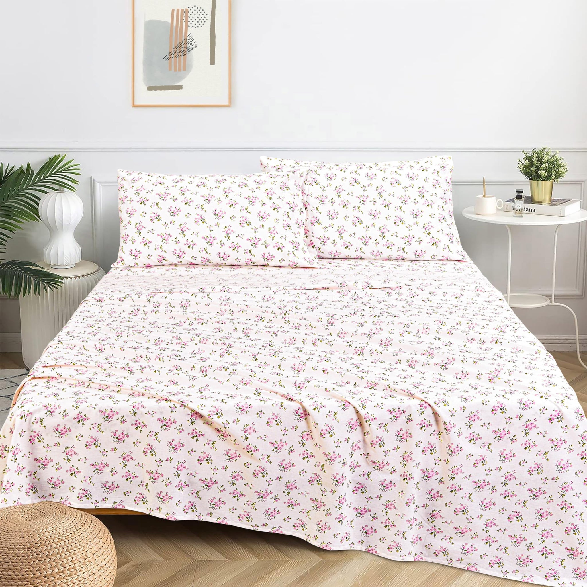 Sleepdown 100% Cotton Full Size Bed Sheets Set with Deep Pockets, Cozy Percale sheets with Elastic Fitted Sheet Set Ultra Soft Cooling Sheet - Image 5