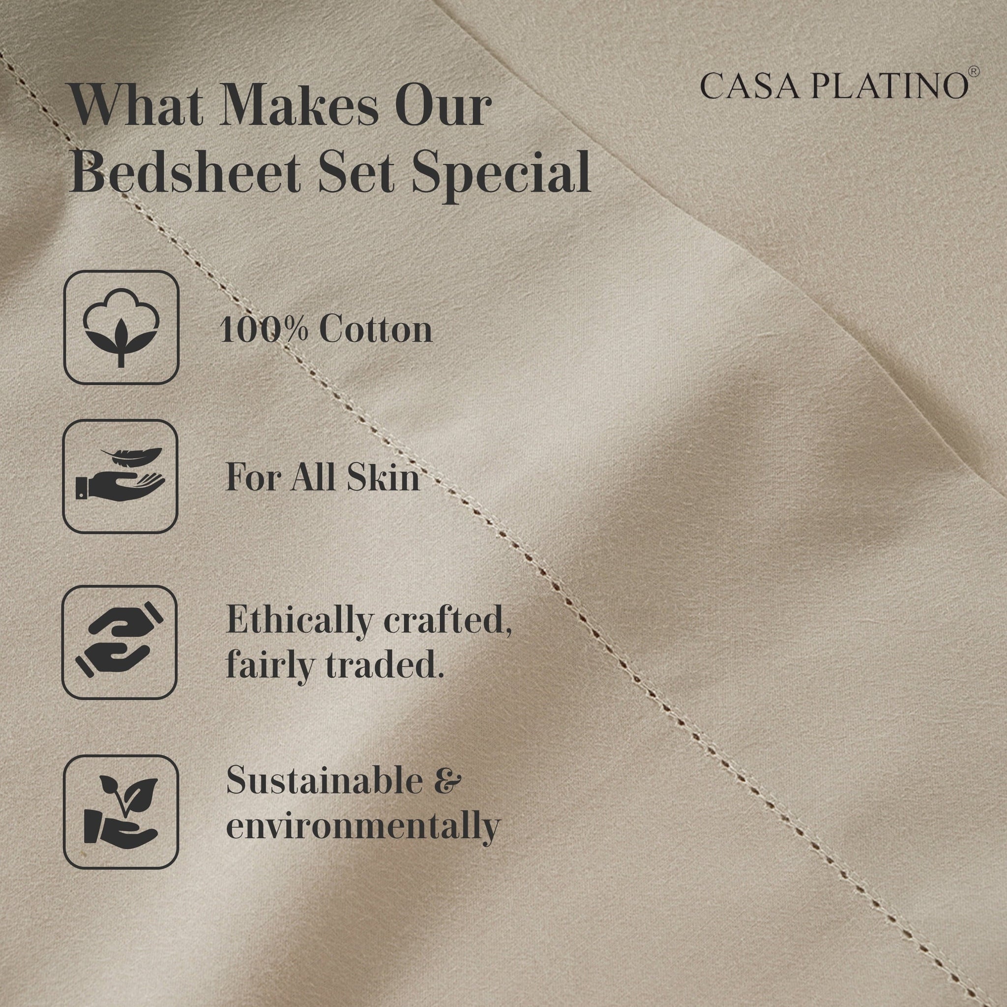 Casa Platino 100% Cotton Sheets Set – 4 Piece Cal King Bed Sheet, Soft & Comfy All Season Breathable Percale Weave, 15” Snug Fit Deep Pocket - Image 5