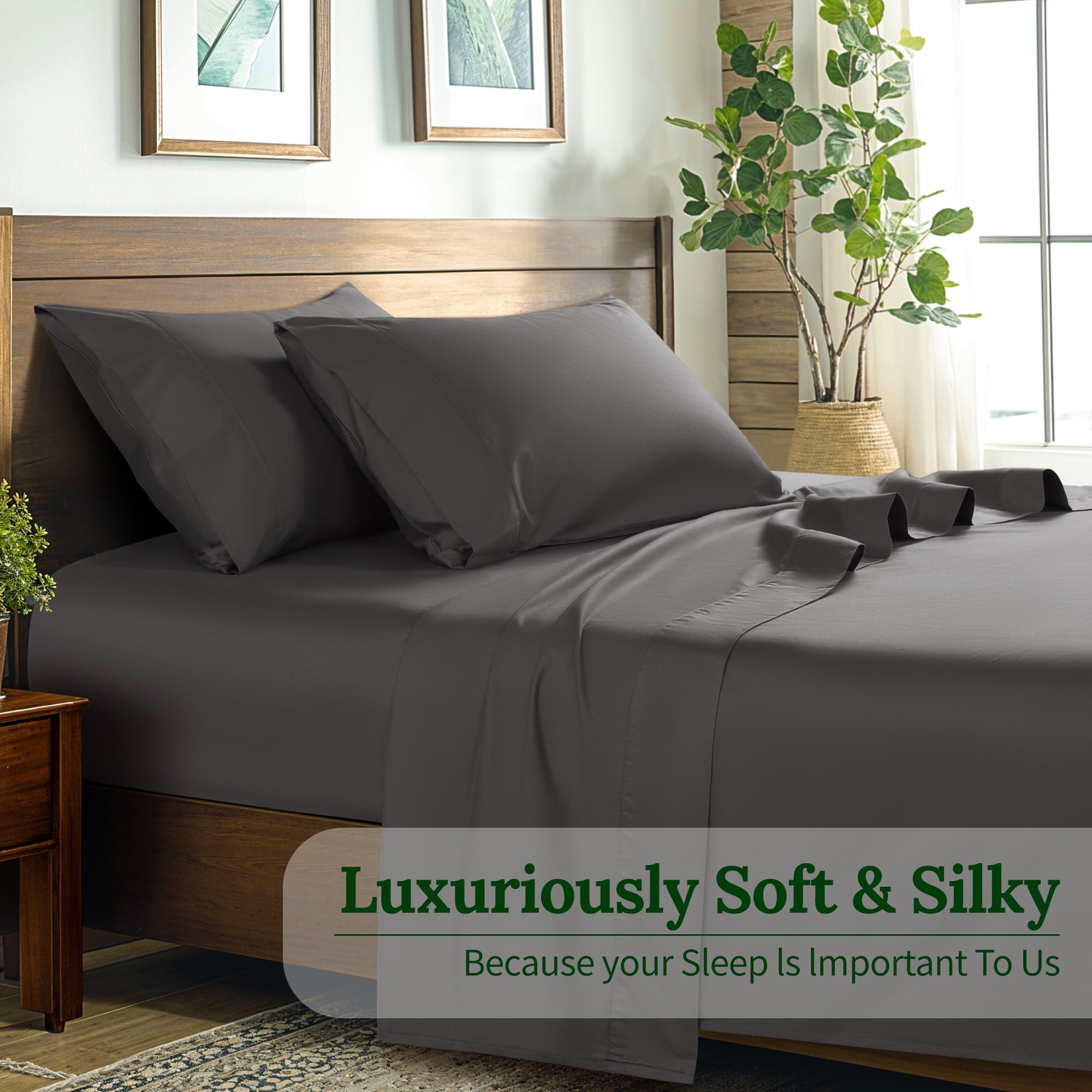 100% Cotton Bed Sheets Set, 1000 Thread Count 4 Piece Luxury Soft Sheets Set with 16